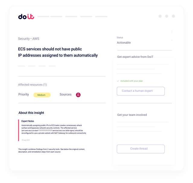 Revisión de postura de seguridad y controles nativos de plataforma en DoiT CloudOps