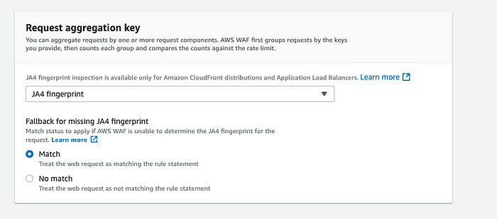 Teil-Screenshot der Konfigurationsseite einer AWS-WAF-Regel mit \