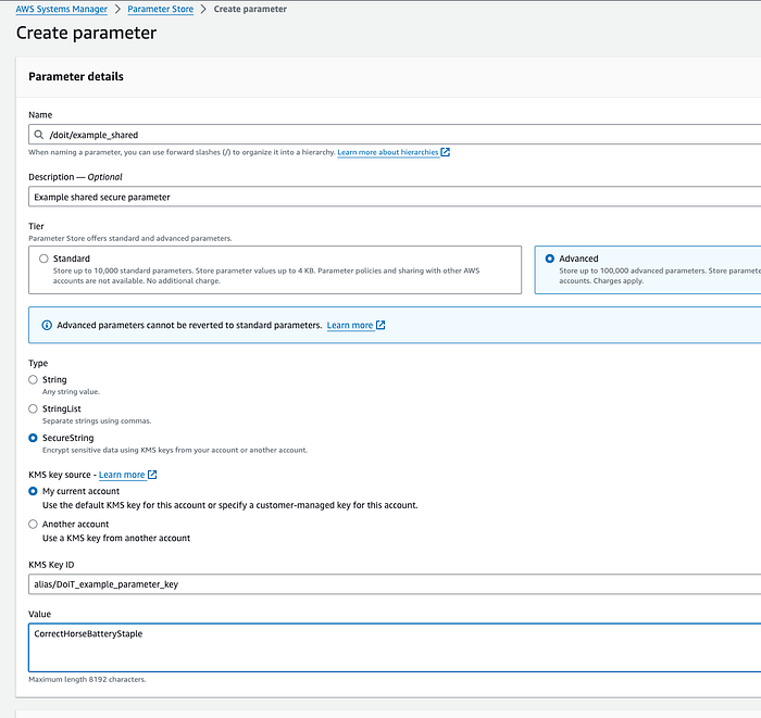 Screenshot des Parameter-Erstellungsprozesses