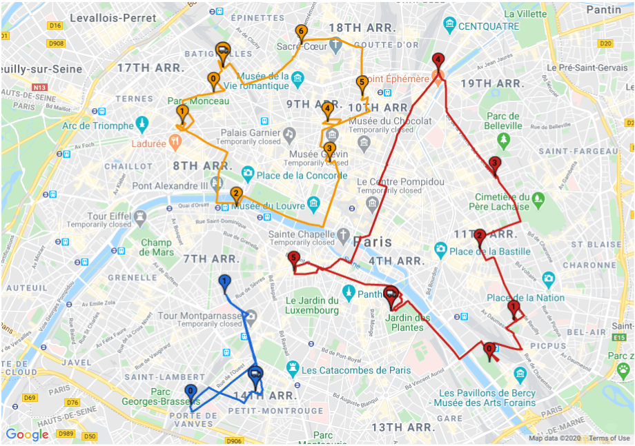 Mapa que muestra rutas óptimas para la entrega de paquetes
