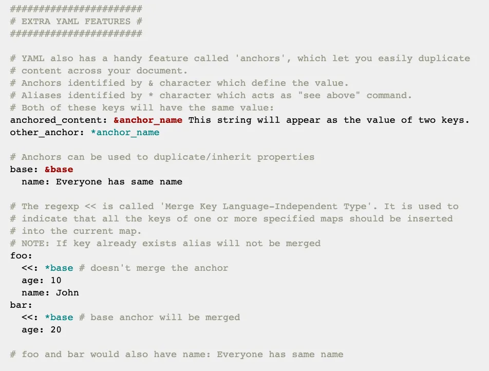 feature of yaml
