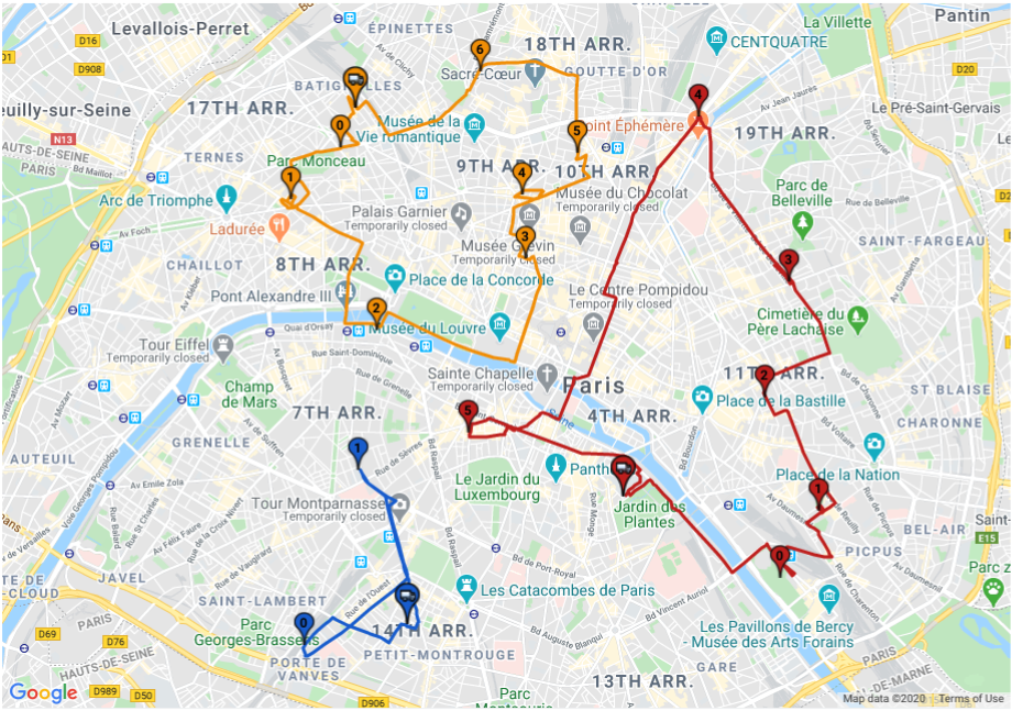 Map showing optimal routes for package delivery