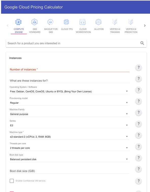 Google Cloud Pricing Calculator for Compute Engine