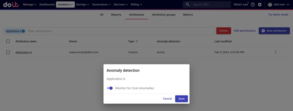Toggling on Anomaly Detection for an Attribution