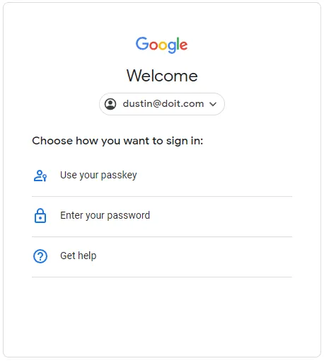 Try Another Way prompt to sign in with a password and 2-step verification.