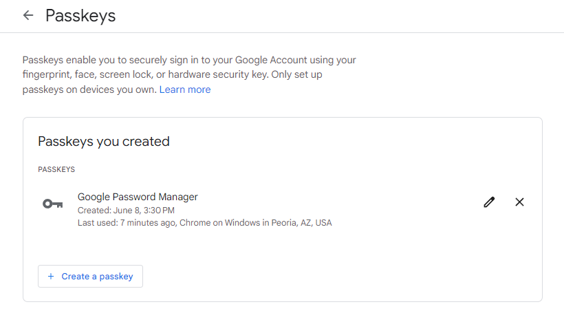 View and edit passkeys on your Google Account