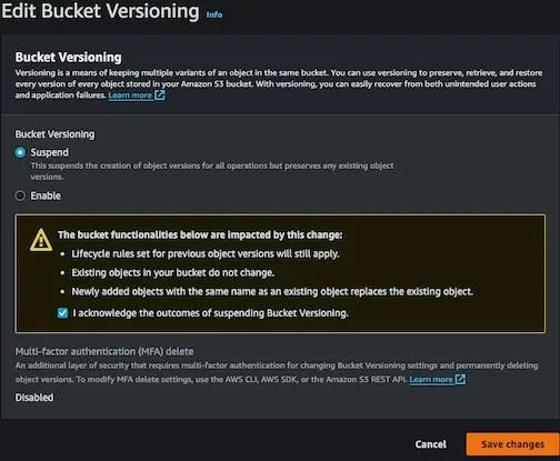 Bucket Versioning Suspend or Enable